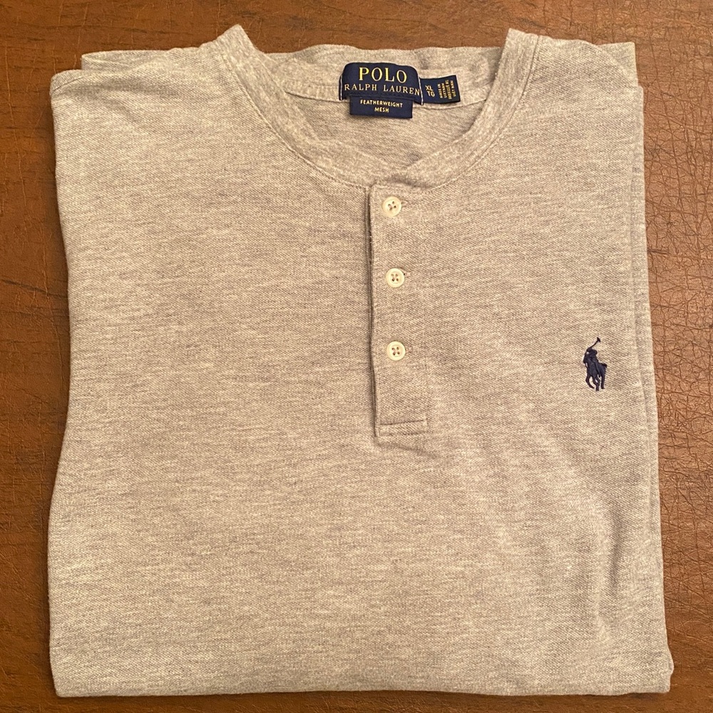 Pair of Ralph Lauren Men's Long Sleeve Henley • Gray & Navy - Picture 6 of 10